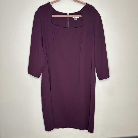 Calvin Klein 3/4 Sleeve Sheath Dress Size 22W Wine Church Event - Picture 1 of 7